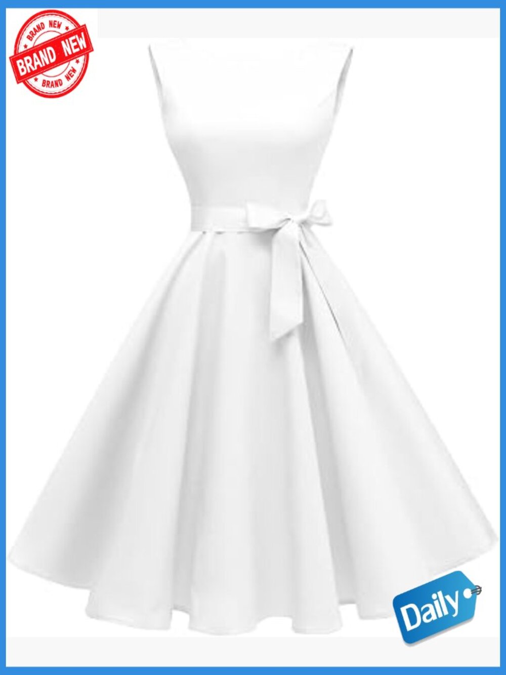 Vintage 1950s Boatneck Sleeveless Swing Cocktail Dress with Belt